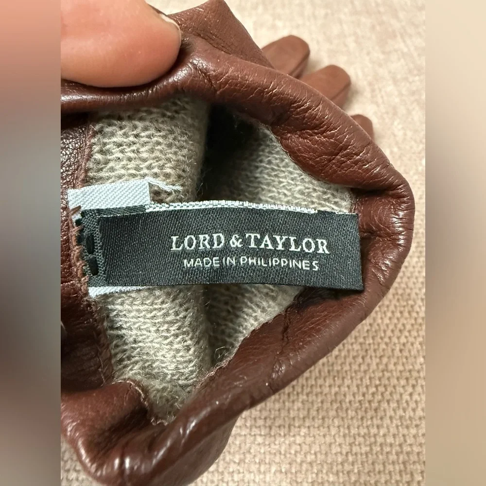 Lord & Taylor Women’s Brown Leather Gloves Cashmere Lined Size 6.5